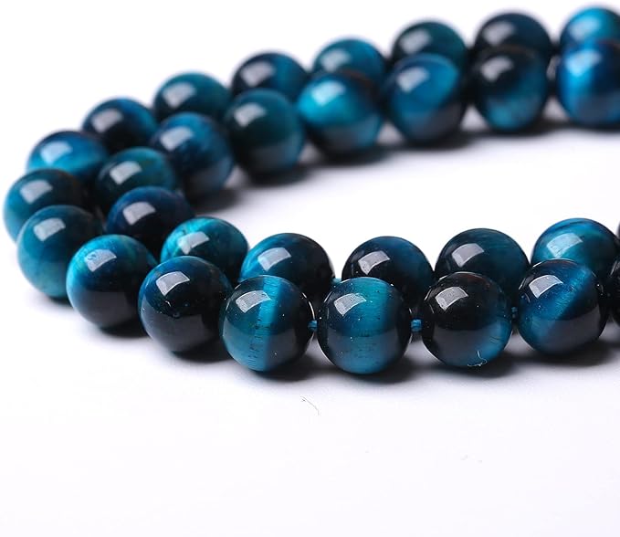 Blue Tiger Eye Gemstone Loose Beads Natural Round Loose Stone Beads for Jewelry Making DIY Bracelet Necklace Earrings 8mm 48pcs 1 Strand 15" (Blue Tiger Eye, 8mm)