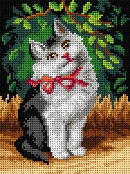 Wizardi Needlepoint Canvas for halfstitch Without Yarn After Sophie Sperlich - A Cat with Ribbon 3104F Orchidea