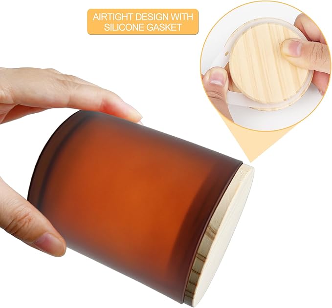 10 OZ Thick Candle Jars for Making Candles 15 Pcs, Empty Jars with Wood Lids for Candle Making, Sample Container, Frosted Brown