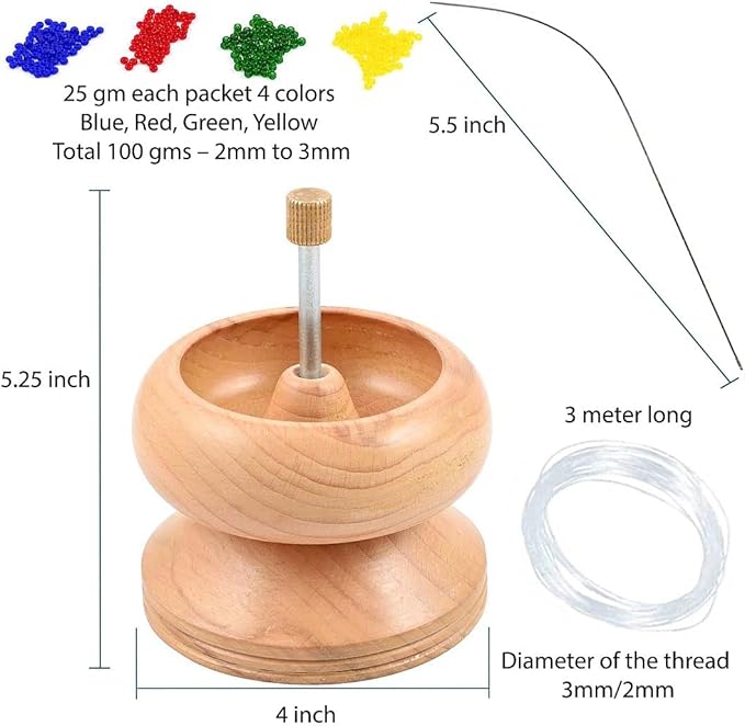SHOP LC DELIVERING JOY Seed Bead Spinner Bowl - Wooden Bead Spinner for Jewelry Making with Seed Beads and Big Eye Beading Needle - Waist Kit Birthday Gifts for Womens