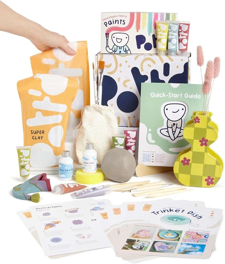 Pott'd Air Dry Clay for Adults and Beginners Home Pottery Kit. DIY Craft Kit Includes: Clay, Tools, Paints, Brushes, Sealant, How-to-Guides