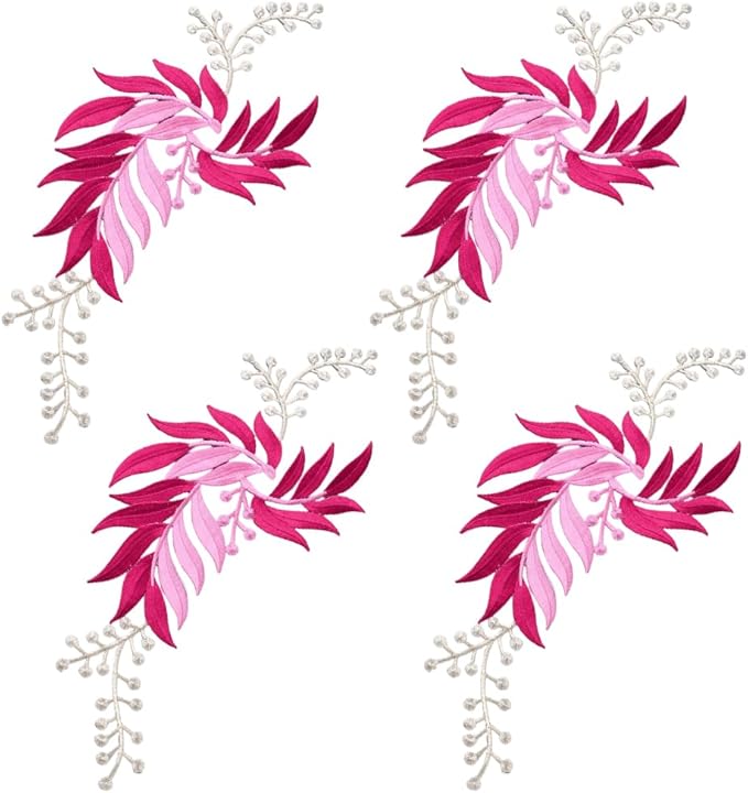 GORGECRAFT 4Pcs Long Patch Leaf Vine Iron on Applique 11 x 5.3 Inch Leaves Plants Decorative Embroidered Sew on Patches Appliques for Garment Curtain Pillow Jeans Clothing Embellishments Violet Red