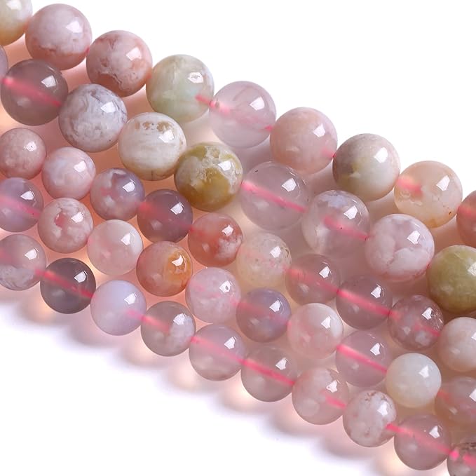 8MM 45PCS Natural Sakura Agate Gemstone Crystal Beads for Jewelry Making DIY Bracelet