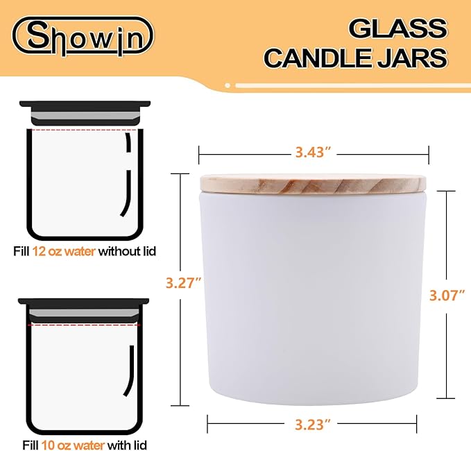 12 OZ Thick Candle Jars for Making Candles 12 Pcs, Empty Jars with Wood Lids for Spice Jars, Sample Container, Matte White