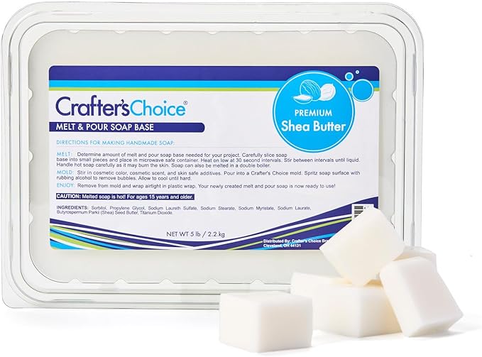 Crafter's Choice Premium Glycerin Melt and Pour Soap Base for Soap Making and DIY Crafting Projects, 5LB Block (Shea Butter)