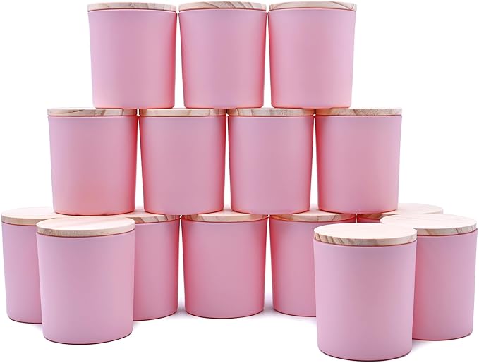 8 OZ Thick Candle Jars for Making Candles 15 Pcs, Empty Jars with Wood Lids for Candle Making, Sample Container, Matte Pink