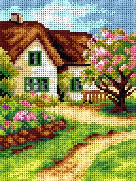 Wizardi Needlepoint Canvas for halfstitch Without Yarn Cottage 2832F Orchidea