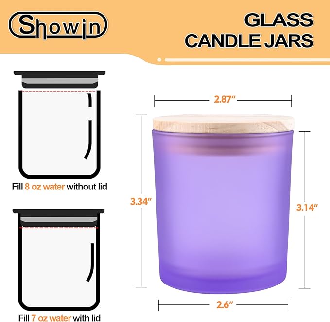 8 OZ Thick Candle Jars for Making Candles 15 Pcs, Empty Jars with Wood Lids for Candle Making, Sample Container, Frosted Purple