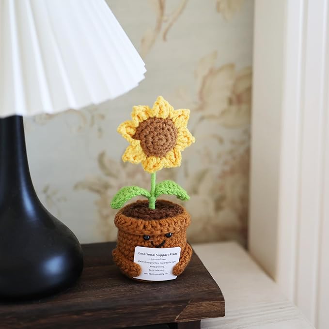 Inspirational Gifts for Women, Positive Crochet Animals, Emotional Support Home Decor Knitting Flower, Handmade Crochet Sunflower Motivational Gifts for Women