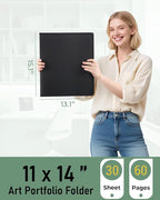 Nicpro 11x14 Art Portfolio Folder, 30 Pockets Display 60 Pages Art Painting Portfolio Binder with Clear Plastic Sleeves, Presentation Storage Book for Artists Artwork Drawing - (Black)