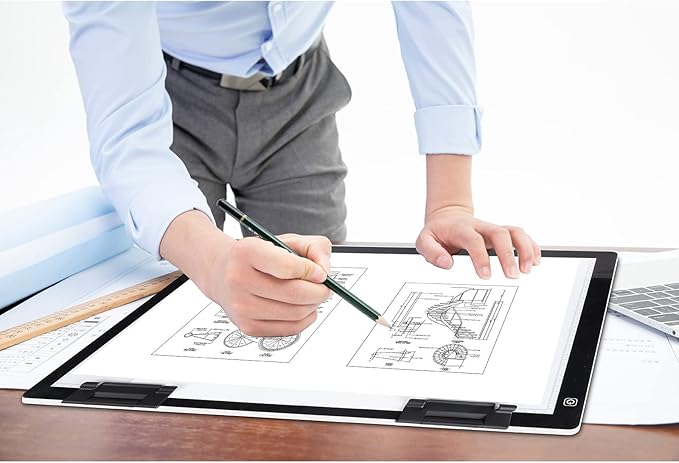 A2 Light Pad Super Thin 7mm Portable Stepless Dimmable Brightness Large Light Box Copy Board for Diamond Painting Weeding Vinyl with 2 Multi-Functional Clips 12V 2A Adapter (23.7''x15.8'')