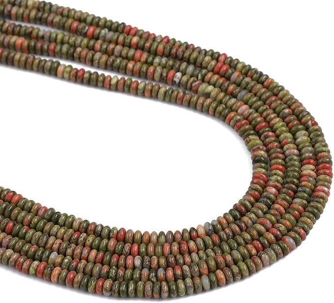 Natural Unakite Spacer Beads Caps Rondelle Disk Loose Beads for Beading Jewelry Making 4mmx2mm 38cm