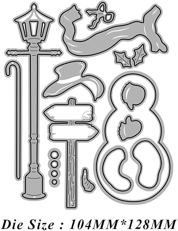 DzIxY Christmas Patchwork Snowman Street Lights Street Signs Metal Cutting Dies for Card Making Kit Embossing Paper Die Cuts Set Scrapbook Stencils Supplies Machine Templates