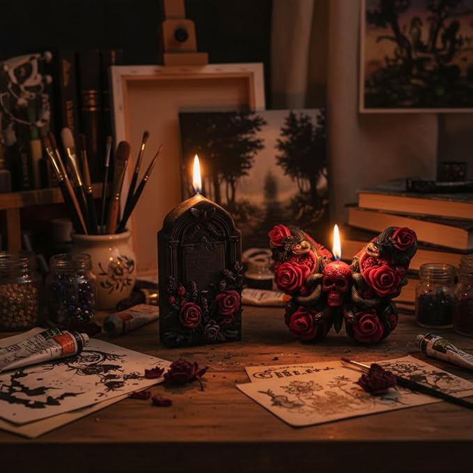 Snake Skull Silicone Mold, Cylinder Candle Mold with Coiling Snake for Halloween Candle Making, Resin, Clay Craft, Aromatherapy Gypsum, Home Decor (Rose & Skull)