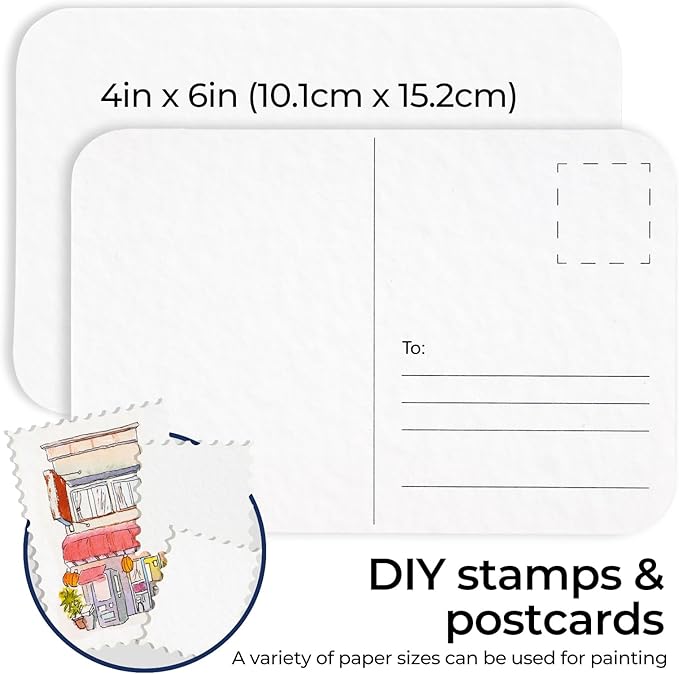 Funto Blank Watercolor Paper Postcards, 100% Cotton, 28 Cards+2 Watercolor Stamps, 4x6, 140lb/300gsm, Acid-Free Heavyweight for Thanks