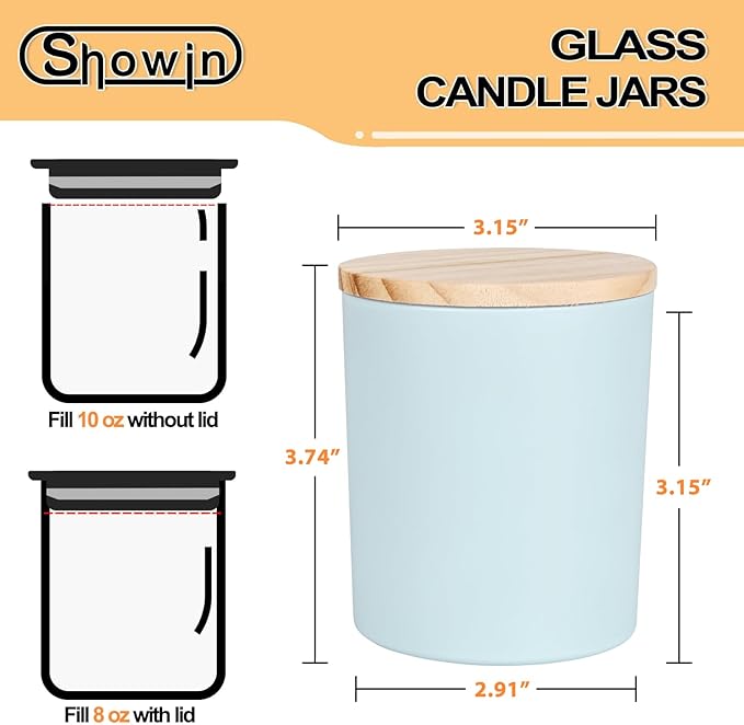 SHOWIN 10 OZ Thick Candle Jars for Making Candles 15 Pcs, Empty Jars with Wood Lids for Candle Making, Sample Container, Colourful