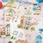 40 Sheets Small Scrapbook Sticker Books for Scrapbooking, Nordic Town Them Watercolor Scenery Stickers for Journaling, Junk Journal Supplies, Bujo, Crafts Arts