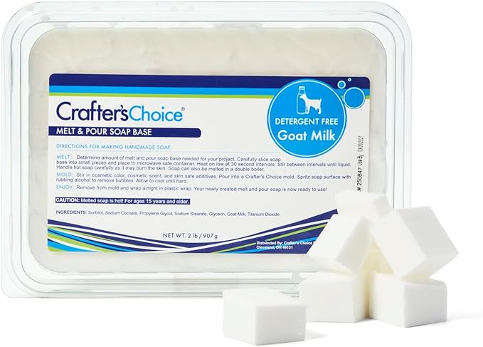 Crafter's Choice Detergent Free Melt and Pour Soap Base for Soap Making and DIY Crafting Projects, SLS/SLES Free, 2LB Block (Goat Milk)