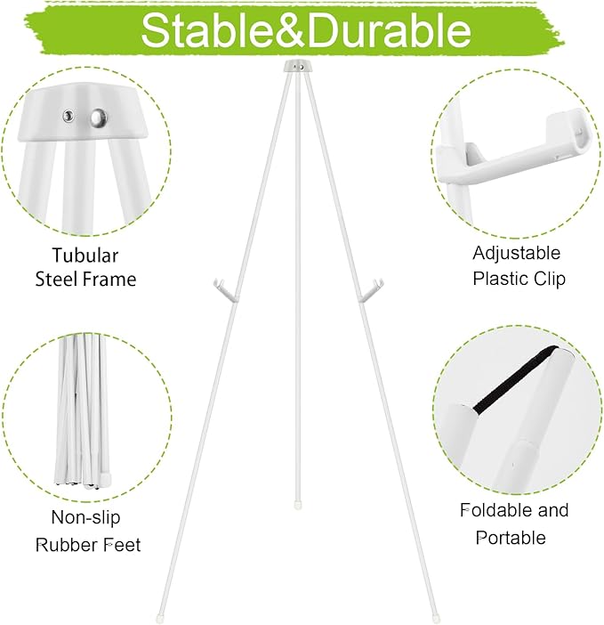 DAJAVE 4 Pack 63 Inch Display Easel Stand, Folding Easels for Display, Portable Tripod Display Easel, White Adjustable Metal Easel for Wedding Sign, Posters, Painting