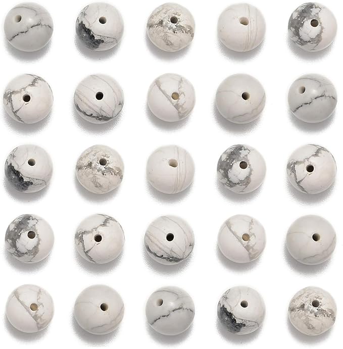 NCB 200PCS 4mm Natural White Howlite Beads Gemstone Round Loose Stone Beads Spacer Beads for Jewelry Making with Crystal Stretch Cord (White Howlite, 4mm 200Beads)