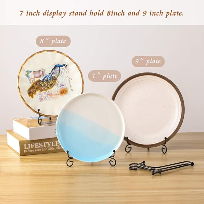 (4 pack)7"Iron Display Stand, Black Iron Easel Plate Display Photo Holder Stand, Displays Picture Frames, Cookbooks, Decorative Plates, Tablets and Art