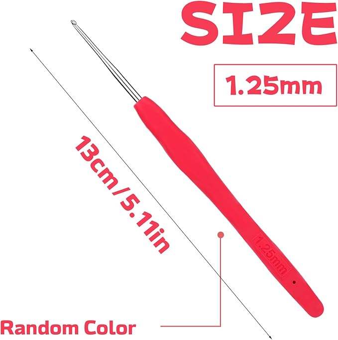1.25 mm Crochet Hook, Ergonomic Handle for Arthritic Hands, Extra Long  Knitting Needles for Beginners and Crocheting Yarn (1.25 mm)
