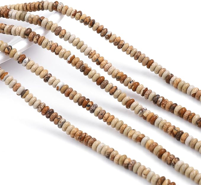 Natural Brown Picture Jasper Spacer Beads Caps Rondelle Disk Loose Beads for Beading Jewelry Making 4mmx2mm 38cm
