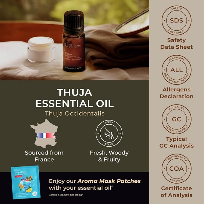 Gya Labs Thuja Essential Oil - 0.34 Fl Oz - for Hair, Skin, Diffuser, Aromatherapy & DIY Candle Making Scent