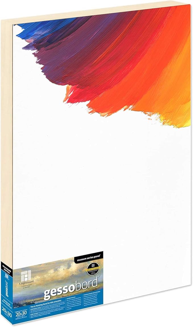 Ampersand Art Supply Gesso Wood Painting Panel: Museum Series Gessobord, 20" x 30", 1-1/2" Cradled Profile