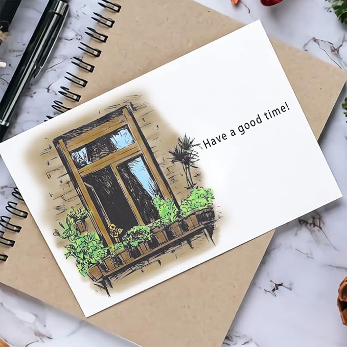 Spring Window Flowers Background Clear Stamps for Card Making and Journaling, Windowsill Floral Leaves Rubber Stamps Balcony Home Stamps for Scrapbooking DIY Cards Album Crafts Supplies