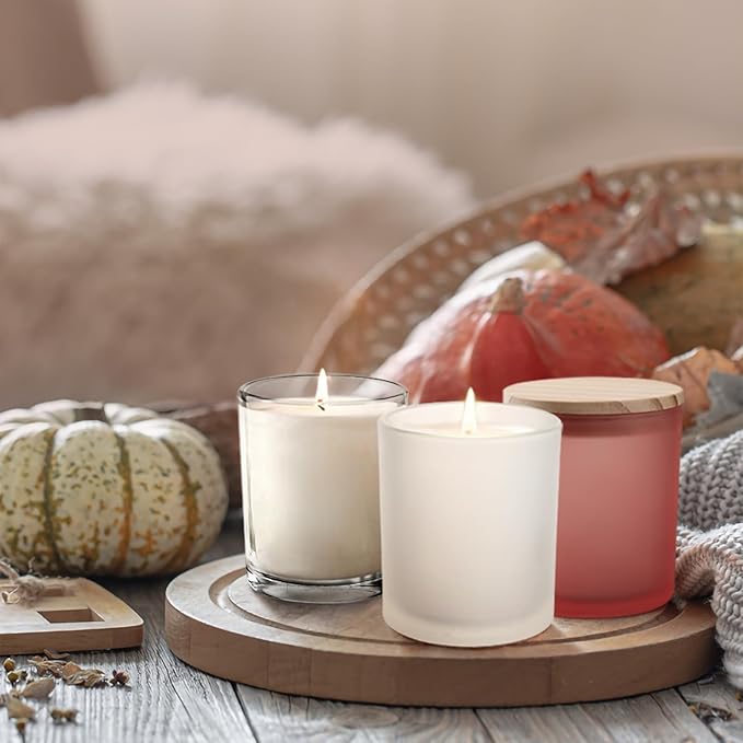 10 OZ Thick Candle Jars for Making Candles 15 Pcs, Empty Jars with Wood Lids for Candle Making, Sample Container, Frosted White