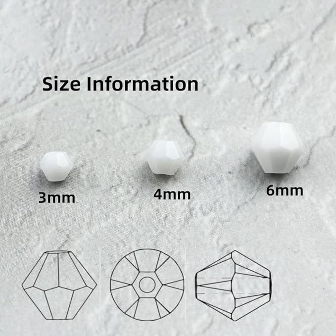 500pcs 3mm Bicone Glass Crystal Beads for Jewelry Making, Faceted Bicone Glass Spacer Beads for Bracelet Earring Necklace DIY Craft(White)