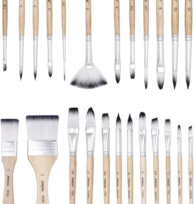 Artecho 24 PCS Paint Brushes for Acrylic Painting, Acrylic Paint Brushes for Oil, Watercolor, Acrylic, Gouache and Canvas Painting