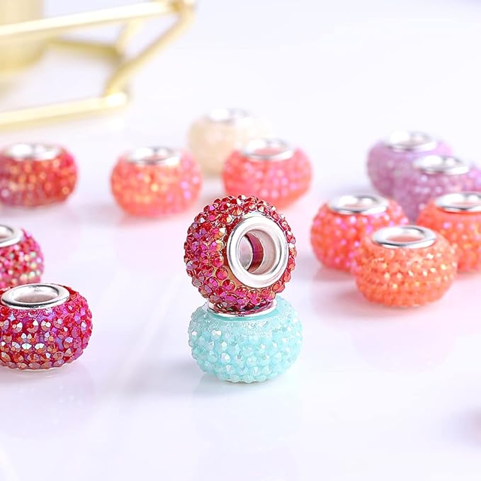 100 Pieces 14mm European Large Hole Spacer Beads Mix Color with Silver Brass Cores Assortments Charm Lampwork Beads Supplies for Necklace Bracelets Jewelry Making (Bayberry ball)