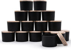 Thick Candle Jars for Making Candles 16 Pcs, 4 OZ Empty Jars with Wood Lids for Candle Making, Sample Container - Dishwasher Safe,Matte Black