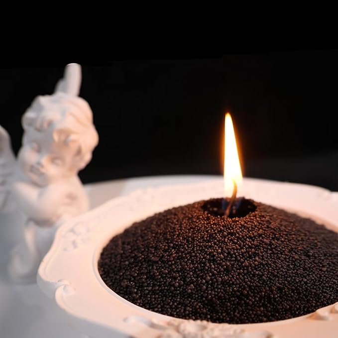 Aufien Candle Sand with Wicks, 21.4 Oz Pearled Candle, DIY Bead Powder Sand Wax Making kit Refillable Non Toxic for Handmade, Wedding and Halloween Christmas Decorations Black Unscented