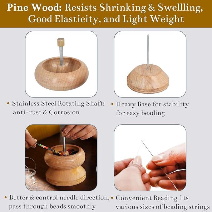 SHOP LC DELIVERING JOY Seed Bead Spinner Bowl - Wooden Bead Spinner for Jewelry Making with Seed Beads and Big Eye Beading Needle - Waist Kit Birthday Gifts for Womens
