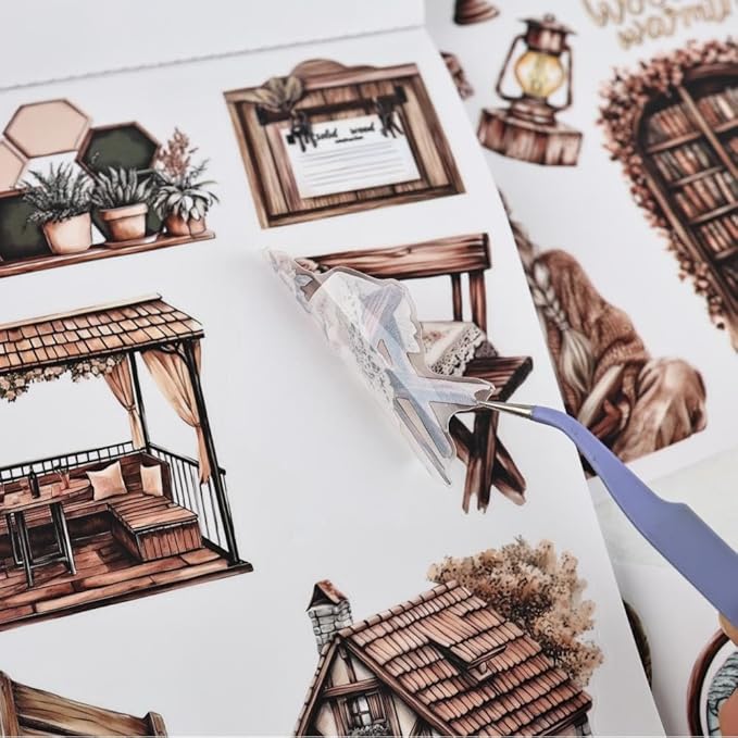 Vintage Scrapbook Stickers for Junk Journaling, 20 Sheets A5 Size Scented Wood Moment Theme Precut Sticker Book, Ephemera for Junk Journals Supplies, Scrapbooking, Scrap Book, Collage, Crafts Arts