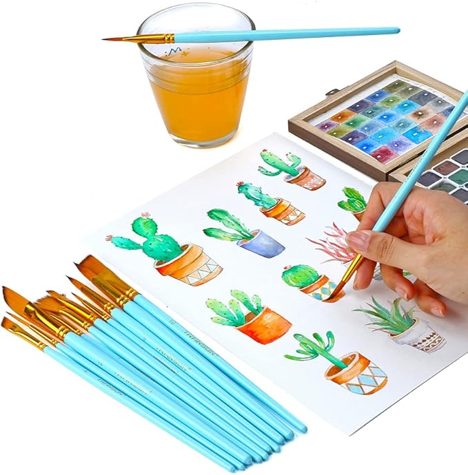Transon Art Painting Brush Assorted Set of 12 for Acrylic Watercolor Gouache Hobby Painting