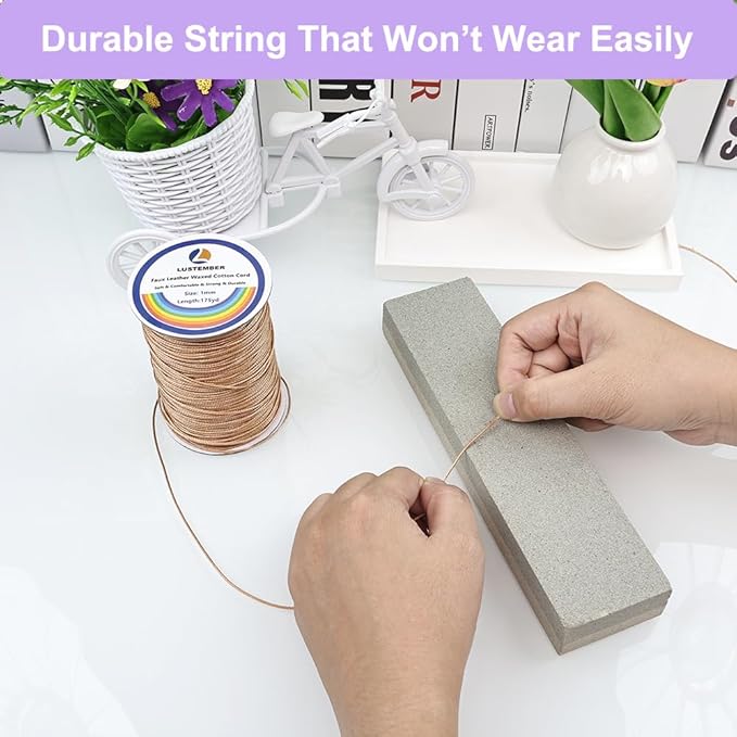 1mm Faux Leather Waxed Cotton Cord, 175 Yards – Durable Necklace String, Soft and Textured Cord for Necklaces, Bracelets, and Jewelry Making