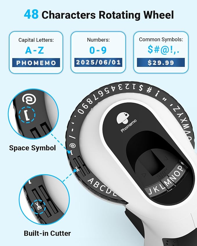 Phomemo Embossing Label Maker Machine, Vintage Embossed Label Maker, Retro Embosser Labeler with 6 Rolls Label Tapes, Old School Label Makers Waterproof for Home Office Kids DIY Crafting -Black