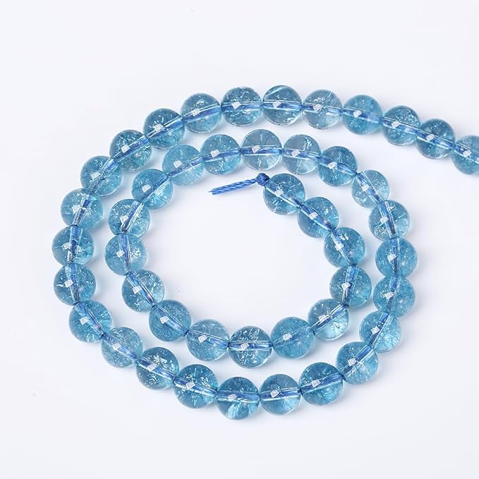 120pcs 6mm Blue Topaz Crystal Quartz Natural Stone Round Loose Beads for Jewelry Making DIY Bracelet Necklace Earrings 32" 2 Strands