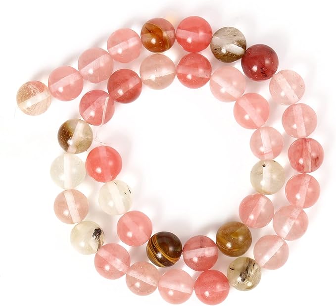 60pcs 6mm Natural Stone Beads Fire Cherry Quartz Beads Energy Crystal Power Gemstone for Jewelry Making, DIY Bracelet Necklace