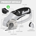 Cordless Electric Scissors, 4V Box Cutter & Cardboard Cutter with 2 Titanium Blades - Rotary Cutter with LED Light for Fabric, Leather, Carpet, Plastic, Crafting + Storage Case (Grey)