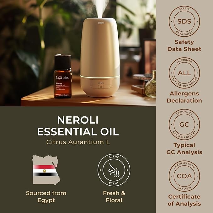 Gya Labs Neroli Essential Oil - 0.34 Fl Oz - for Hair, Skin, Diffuser, Aromatherapy & DIY Candle Making Scent