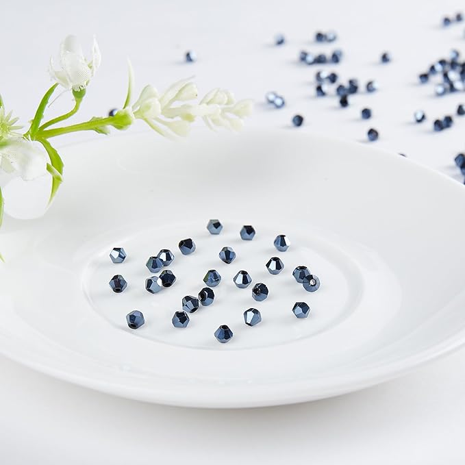 1200PCS 3mm Bicone Crystal Glass Beads for Jewelry Making, Sparkling Mini Beads for Suncatchers, DIY Bracelets & Craft Projects (Navy Blue)