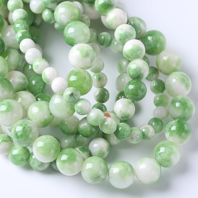 60pcs 6mm Natural Green White Persian Jade Stone Round Beads for Jewelry Making Loose Spacer Beads DIY Bracelets Necklaces 15" (6mm, Green Persian Jade)