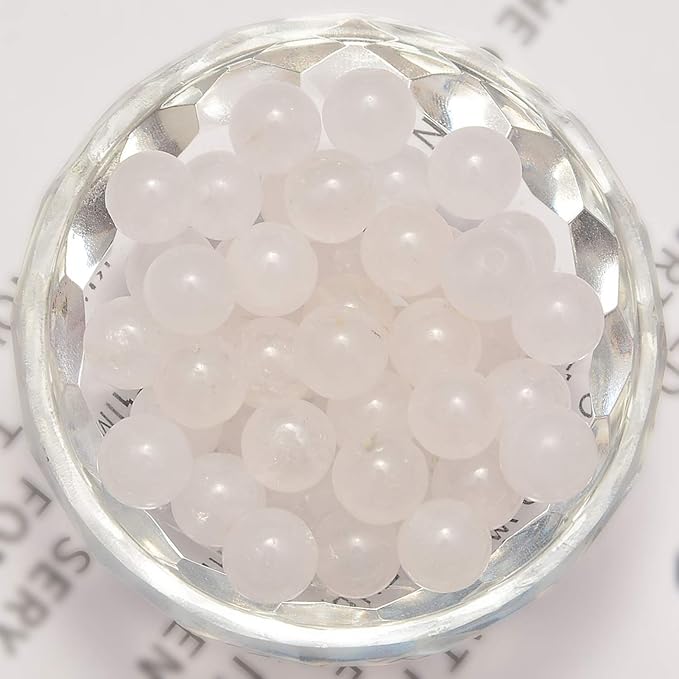 NCB 200pcs 6mm White Jade Loose Beads for Jewelry Making, Natural Semi Precious Beads Round Smooth Gemstones Spacer Beads Charms for Necklaces Bracelets (White Jade, 6mm 200Beads)