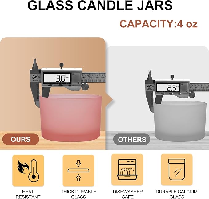 SHOWIN Thick Candle Jars for Making Candles 16 Pcs, 4 OZ Empty Jars with Wood Lids for Candle Making, Sample Container - Dishwasher Safe, Frosted Pink