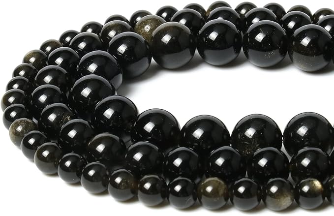 60pcs 6mm Natural Stone Beads Gold Obsidian Beads Energy Crystal Power Gemstone for Jewelry Making, DIY Bracelet Necklace